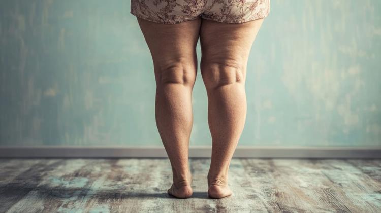 close em pernas com lipedema de mulher de costas